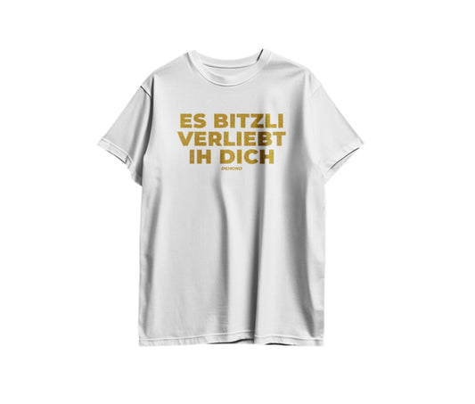 Es bitzli verliebt ih dich T-Shirt goldenem Glitzer